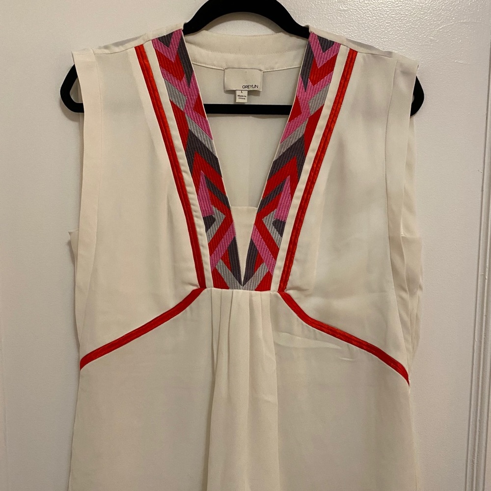 White Blouse with patterned border